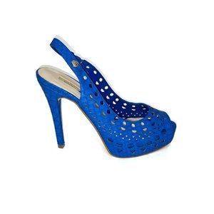 GUESS Perforated Blue Peep Toe Pumps Heels Sandals